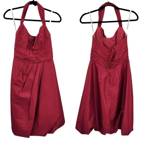 Vintage David's Bridal Dress Halter Pleated Fit & Flare Balloon Hem Pink Sz XXS - Picture 1 of 9